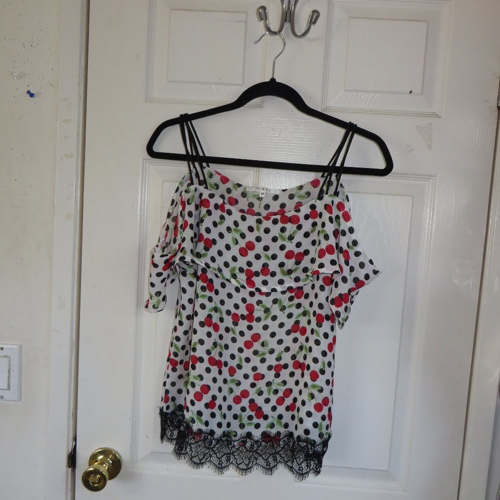 Off Shoulder Ruffle top with black straps, lace